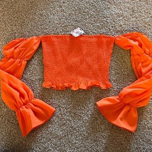 Copper closet off the shoulder crop top blouse